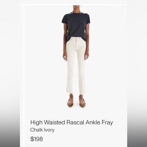 MOTHER Chalk Ivory High Waisted Rascal Ankle Fray Jeans